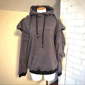Unisex uniq gray detailed hoodie with front pouch